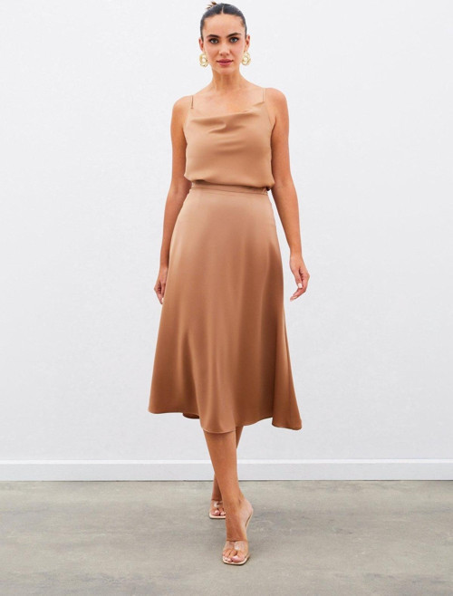 Midi Boy Saten Etek - Camel