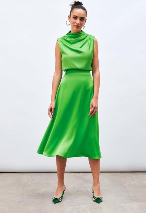 Midi Boy Saten Etek - Açık Yeşil
