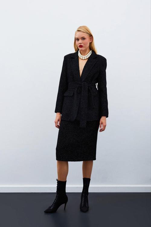 Midi Boy Tüvit Etek - Siyah