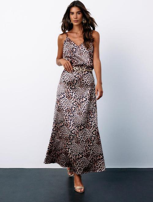 Leopar Desenli Saten Etek - Vizon