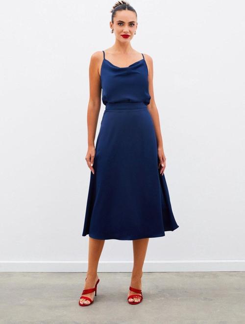 Midi Boy Saten Etek - Lacivert