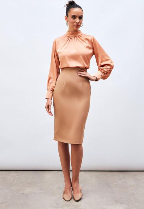 Düz Kalem Etek - Camel