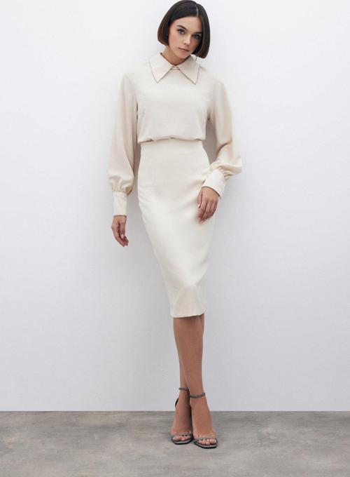 Düz Kalem Etek - Bej