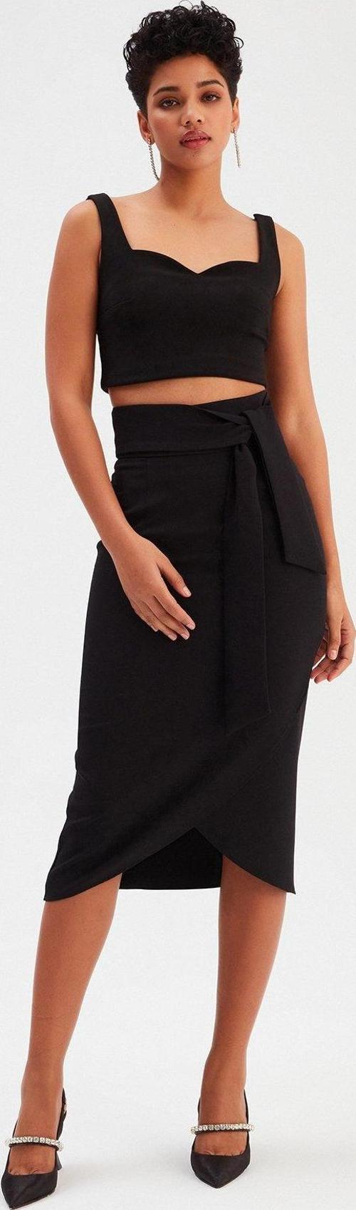 Kuşaklı Kalem Etek - Siyah