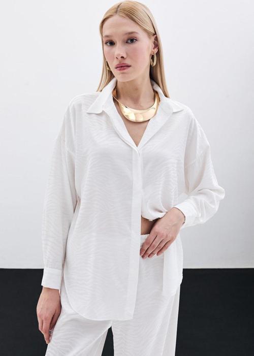 Zebra Desenli Salaş Gömlek - Ekru