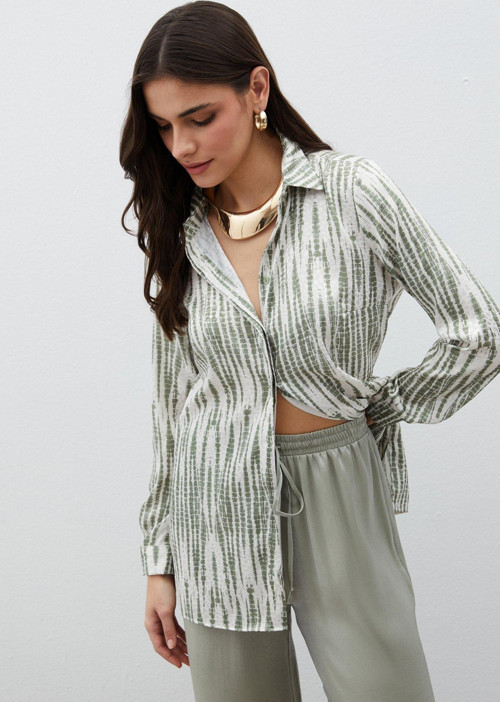 Desenli Salaş Gömlek - Haki
