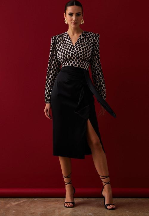 Bağlamalı Saten Etek - Siyah