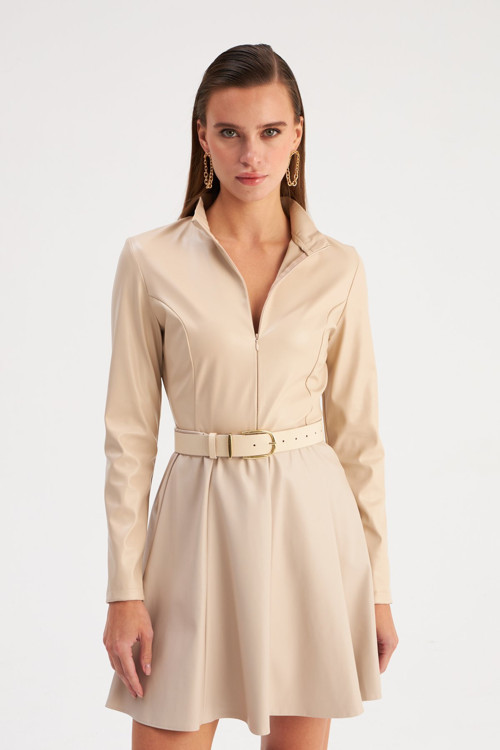 Mini Deri Etek - Taş