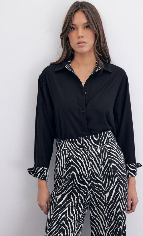 Zebra Desenli Klasik Gömlek - Siyah
