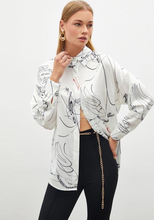 Desenli Salaş Gömlek - Siyah