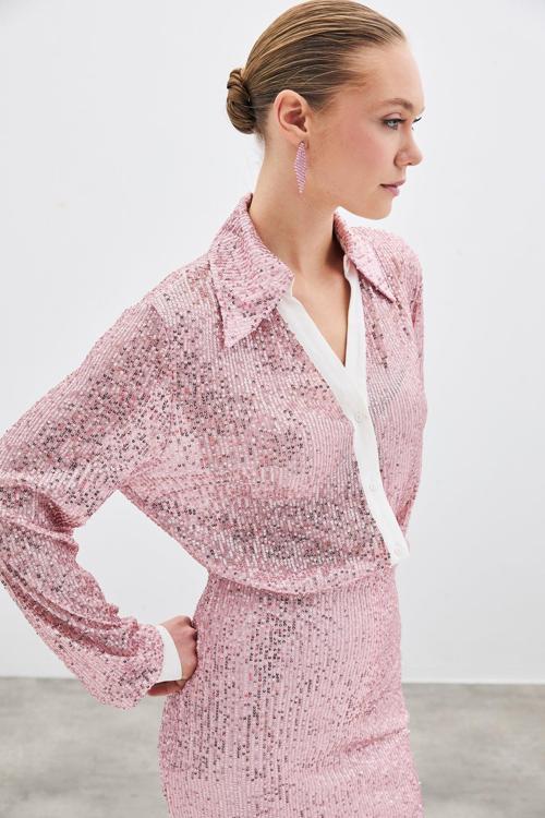 Salaş Payet Gömlek - Pudra