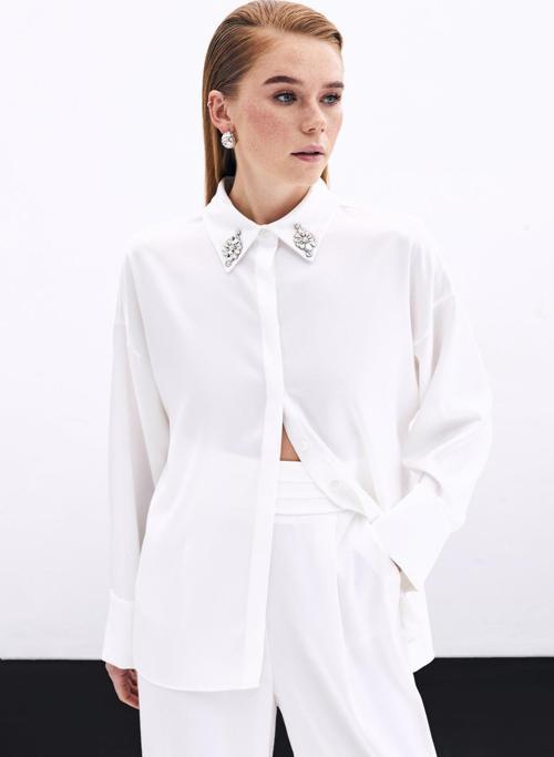 Aksesuar Detaylı Gömlek - Ekru