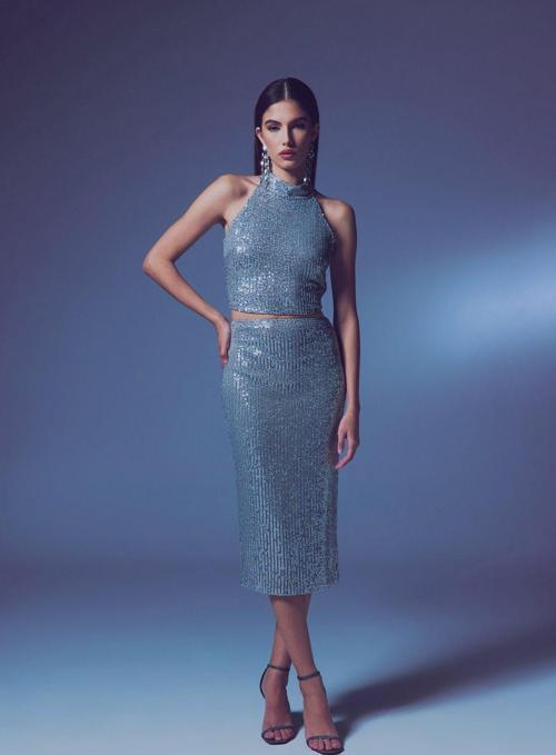 Payet Detaylı Kalem Etek - Gümüş