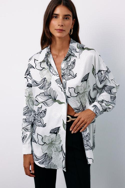 Renkli Desenli Salaş Gömlek - Siyah