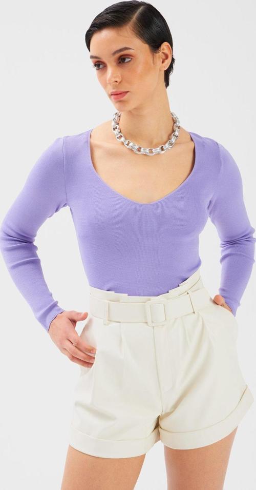 V Yaka Crop Triko - Lila