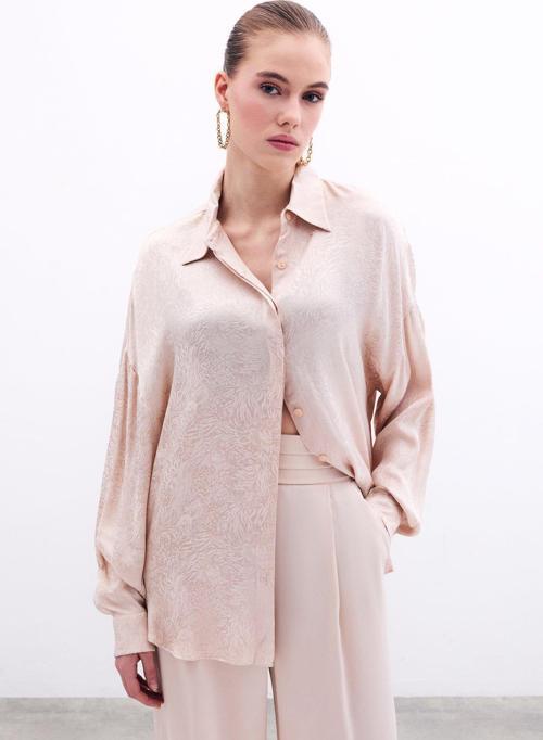 Desenli Salaş Gömlek - Bej