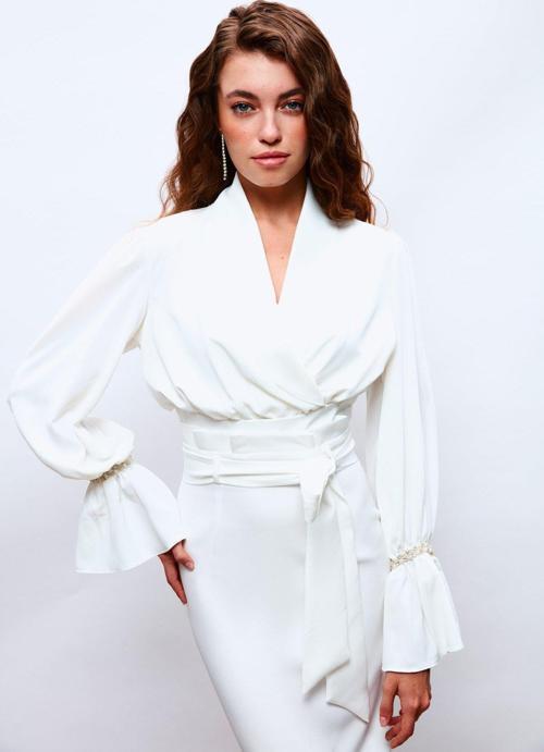 Kol Aksesuar Detaylı Bluz - Ekru