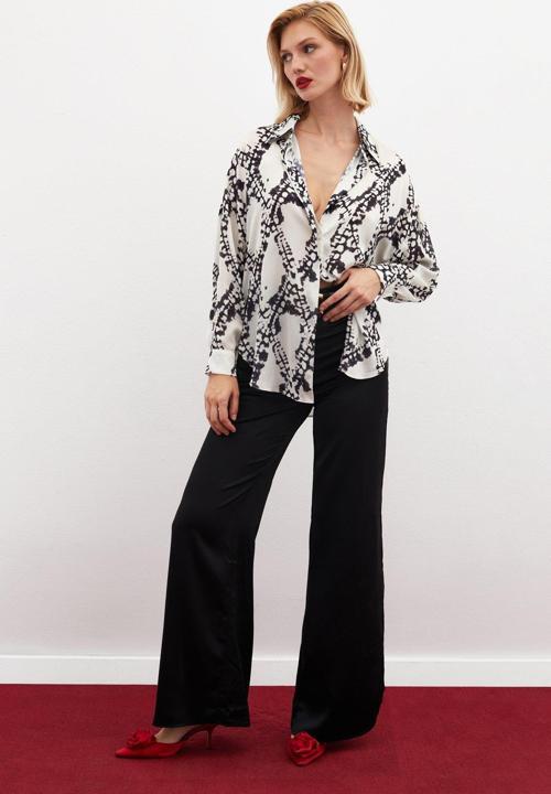 Desenli Salaş Gömlek - Siyah