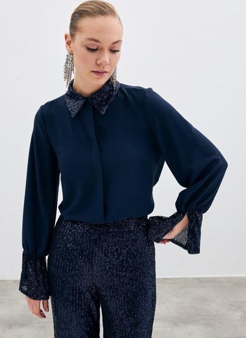 Payet Detaylı Gömlek - Lacivert