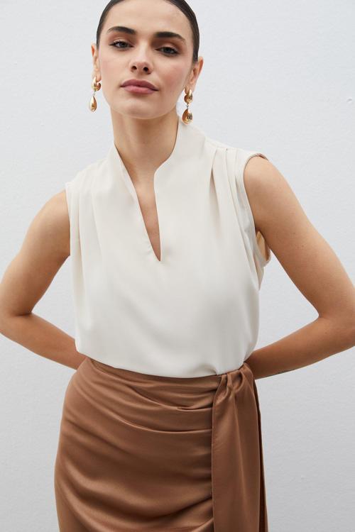 Hakim Yaka Kolsuz Bluz - Bej