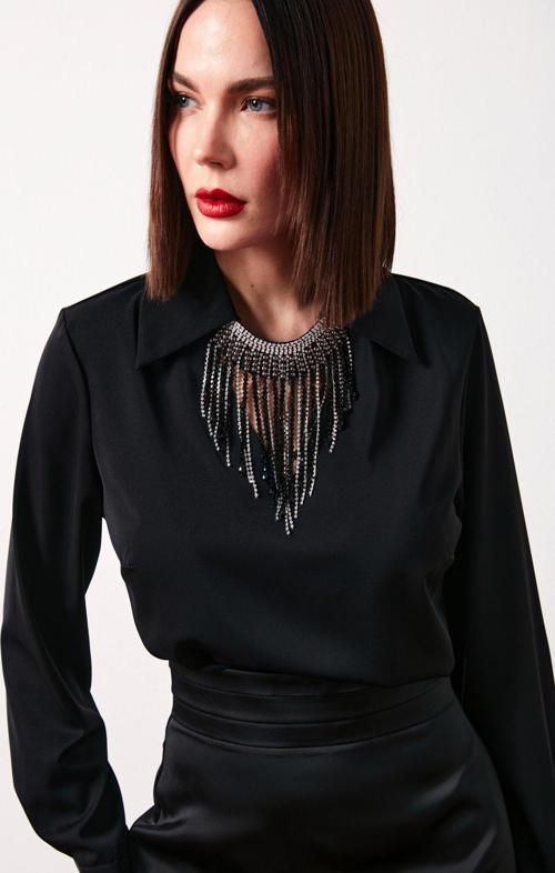 Kolyeli Salaş Bluz - Siyah