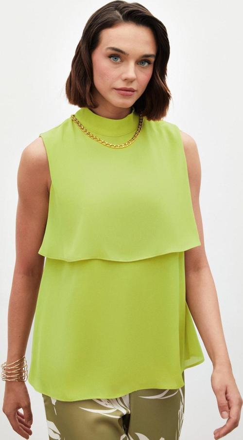 Aksesuar Detaylı Volanlı Bluz - Yağ Yeşili