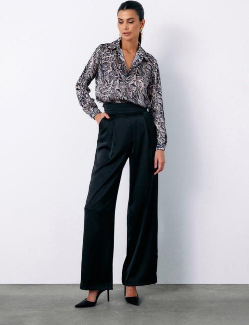 Leopar Desenli Klasik Gömlek - Gri