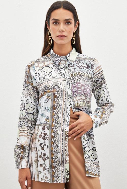 Klasik Desenli Gömlek - Camel