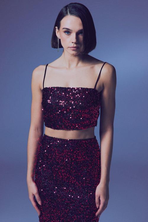 İp Askılı Payet Crop - Bordo