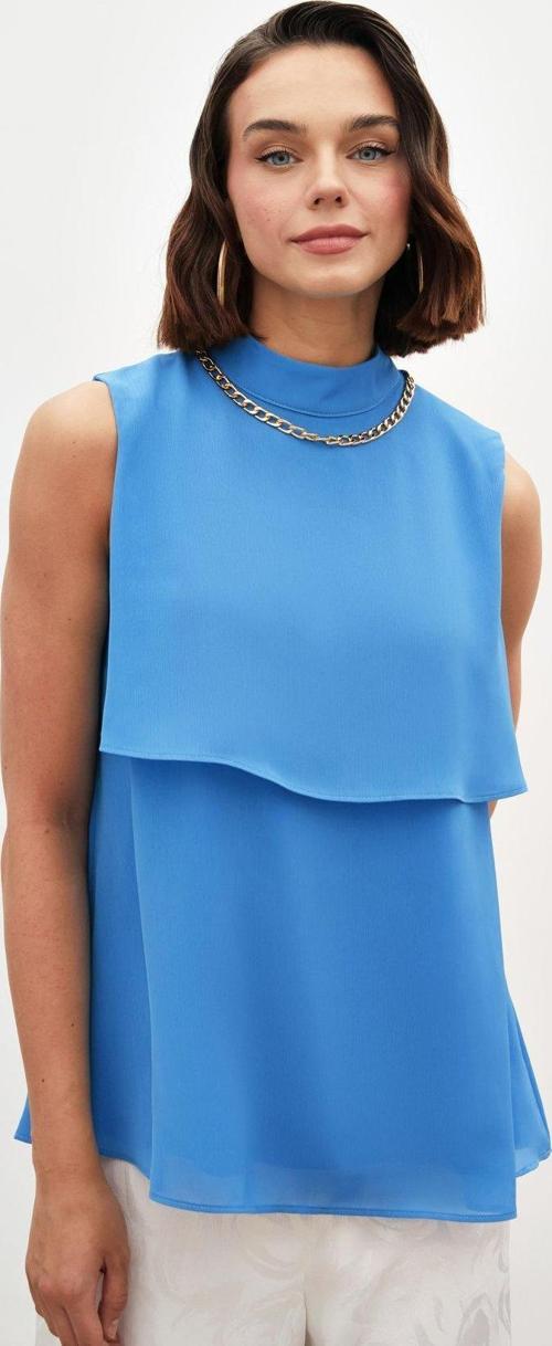 Aksesuar Detaylı Volanlı Bluz - Mavi