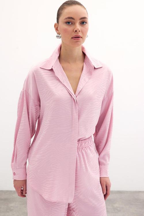 Zebra Desenli Salaş Gömlek - Pudra