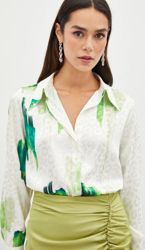Desenli Salaş Gömlek - Yeşil