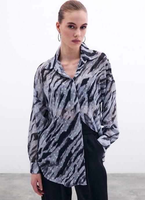 Desenli Salaş Gömlek - Siyah