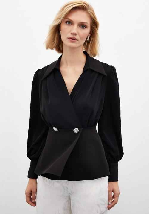 Gömlek Yakalı Bluz - Siyah