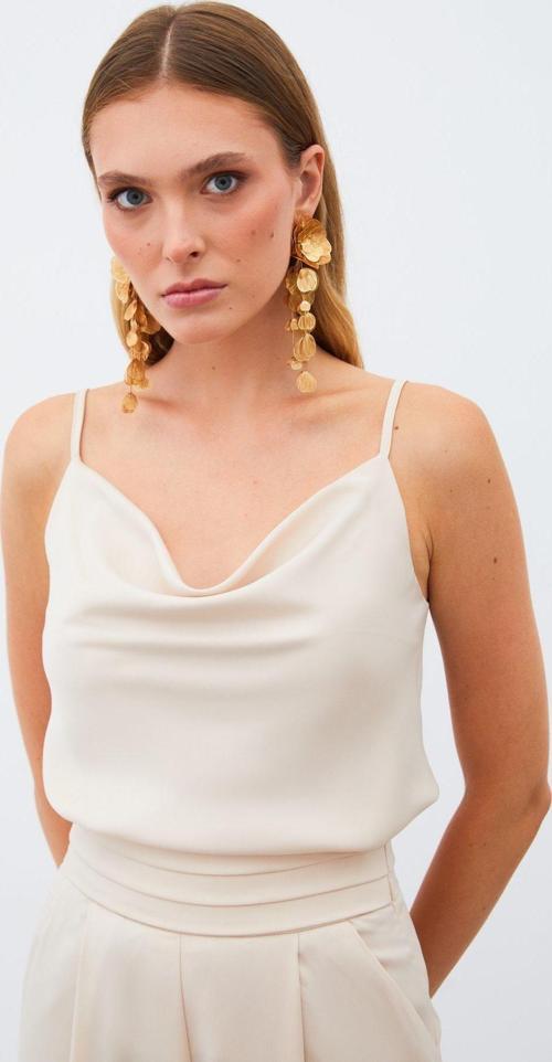 Degaje Yaka Saten Bluz - Bej