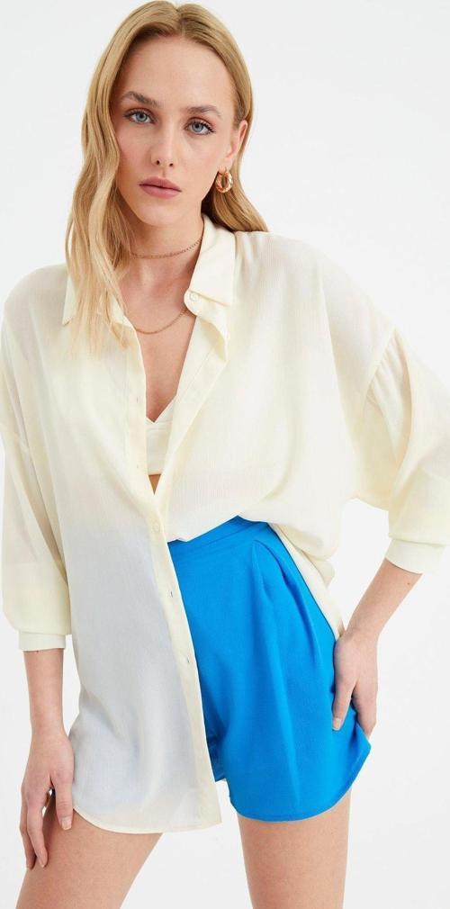 Uzun oversize gömlek - Krem