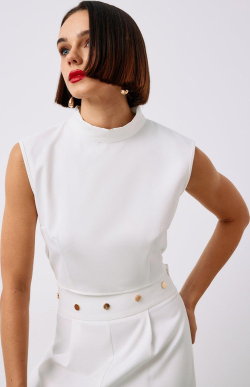 Çıt Çıt Detaylı Crop Bluz - Ekru