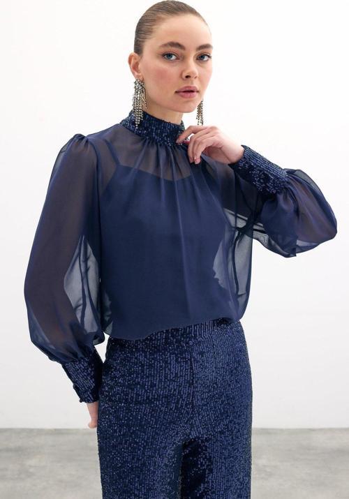 Payet Detaylı Bluz - Lacivert