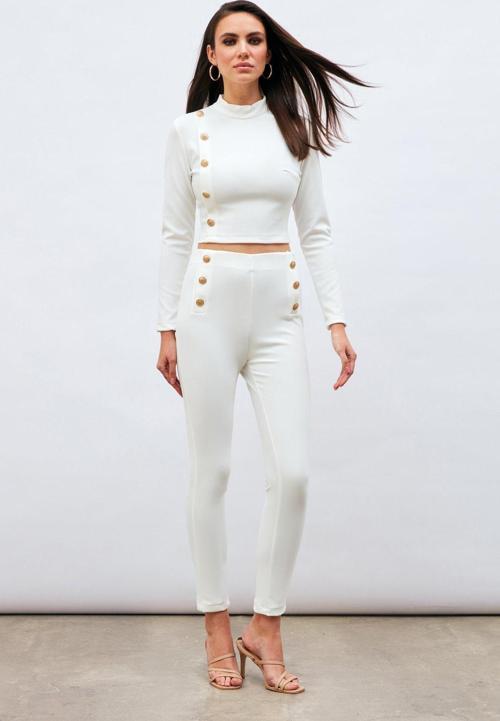 Düğme Detaylı Pantolon - Ekru