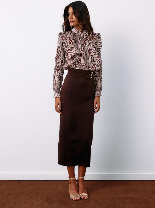 Vatkalı Desenli Bluz - Vizon