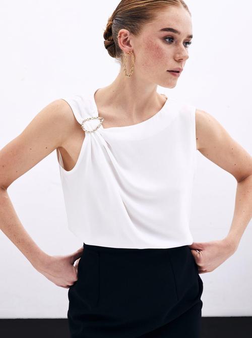Tek Omuz Detaylı Bluz - Ekru