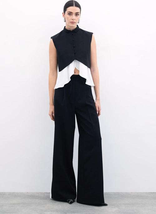 Kontrast Bol Pantolon - Siyah