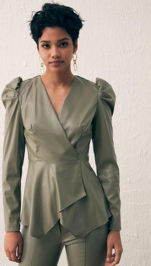 Kruvaze Deri Bluz - Çağla Yeşili