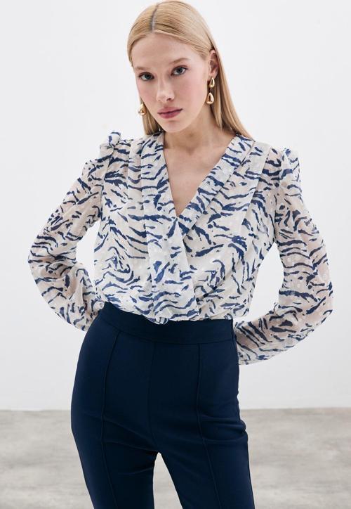 Puantiye Dokulu Bodysuit - Mavi