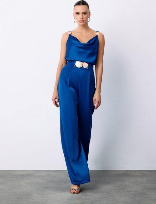 Salaş Krep Saten Pantolon - Sax Mavi