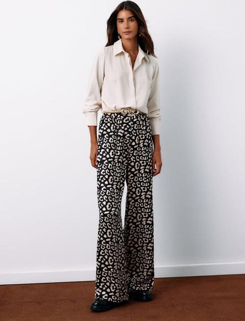 Yüksek Bel Leopar Pantolon - Siyah