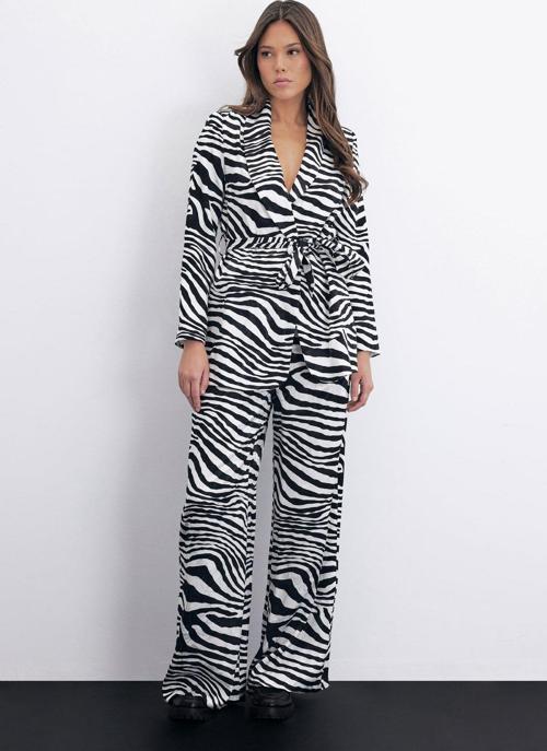 Salaş Zebra Desen Pantolon - Siyah