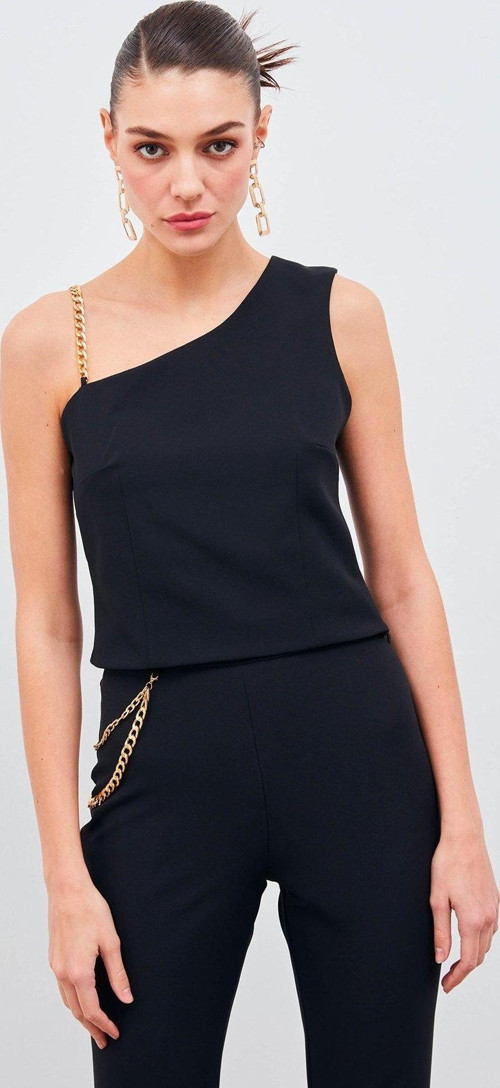 Zincir Askı Detaylı Crop Bluz - Siyah