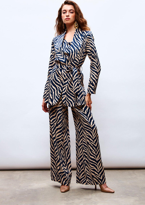 Zebra Desenli Saten Pantolon - Lacivert