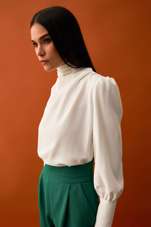 Drape Detaylı Bluz - Ekru